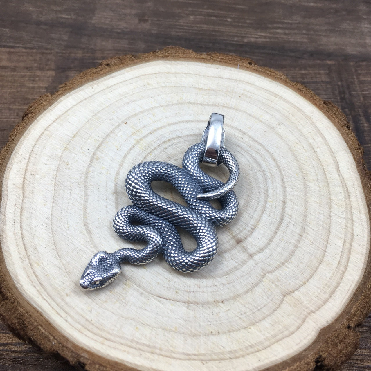 "Mens Silver Pendant - Python - Detailed View"