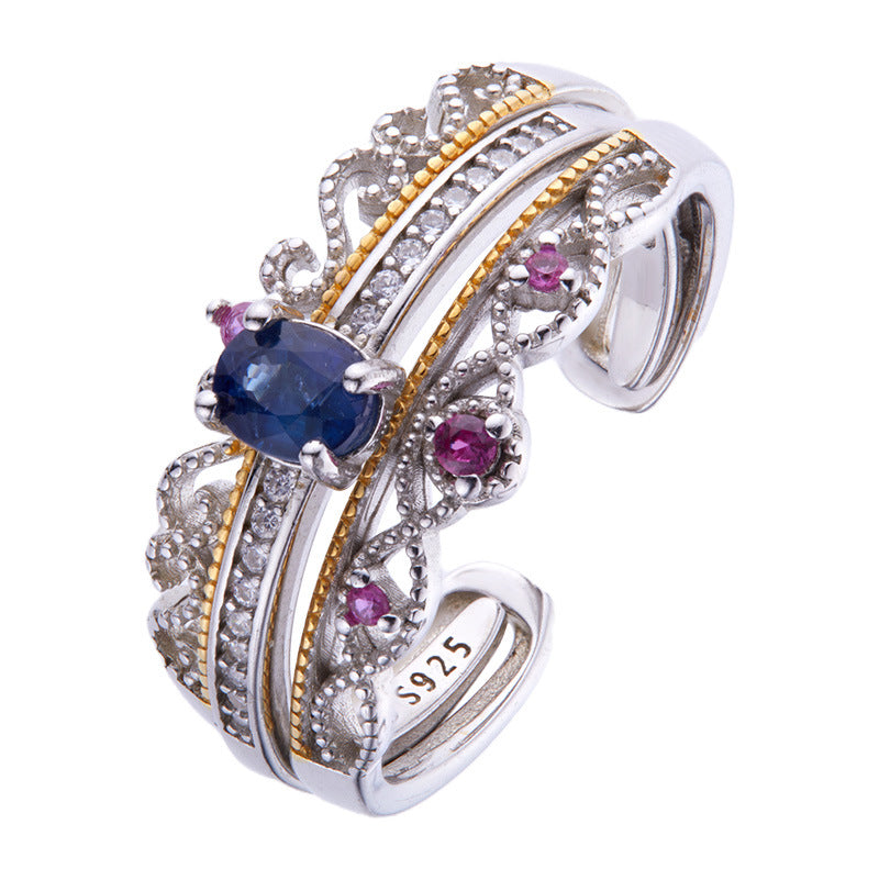 Women's S925 Silver Ring with Natural Sapphire