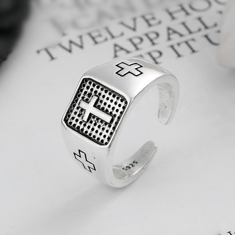 Men's Jewelry: Sterling Silver Cross Ring with Marcasite