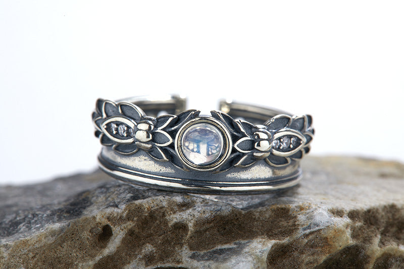 Natural Moonstone Ring Retro Style S925 Sterling Silver