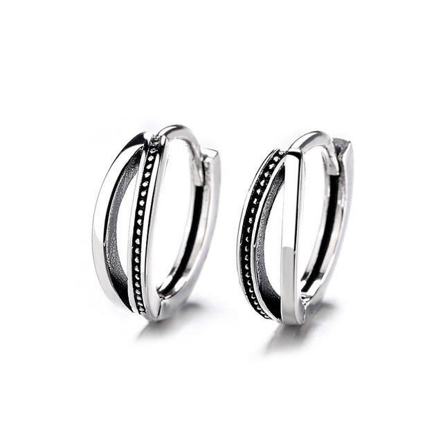 Retro Geometric Distressed Earclip Earrings: Women's Sterling Silver