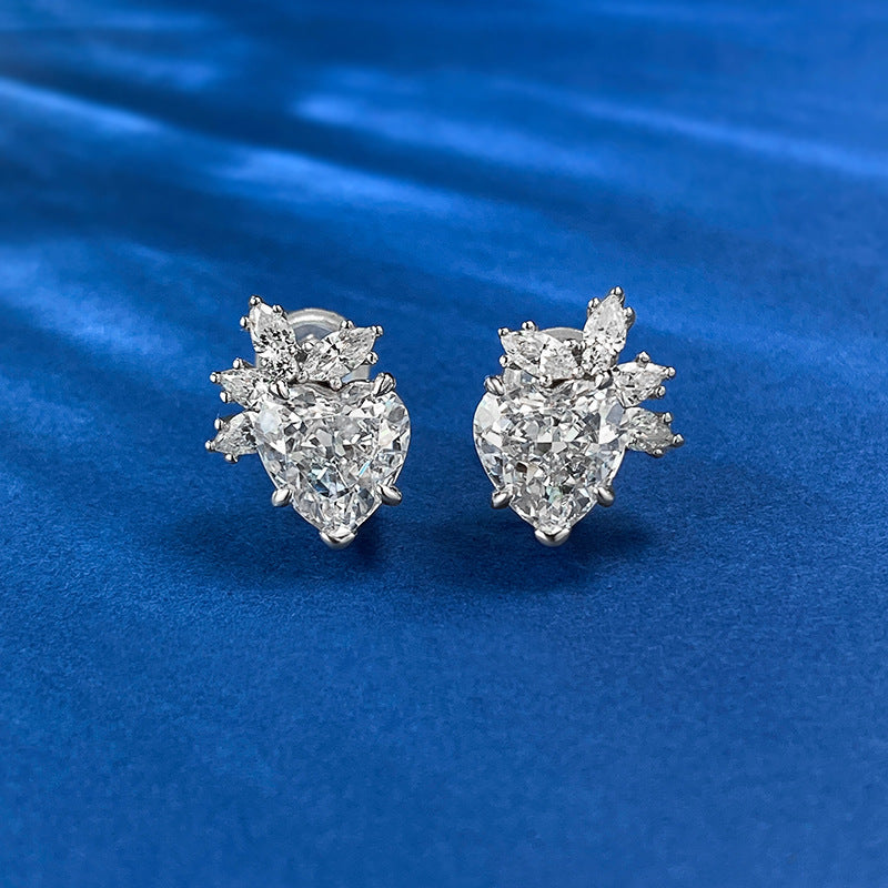 Sterling Silver Heart-Shaped High Carbon Diamond Stud Earrings