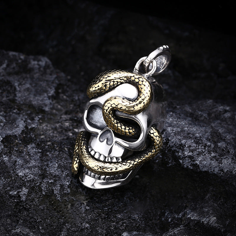 Men's Sterling Silver Python Skull Pendant - Edgy Fashion Accessory