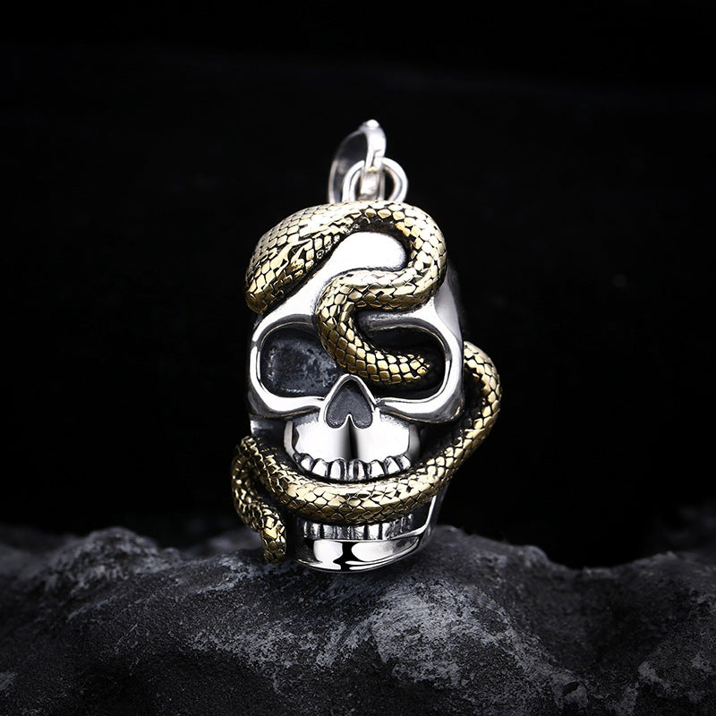 Men's Sterling Silver Python Skull Pendant - Edgy Fashion Accessory