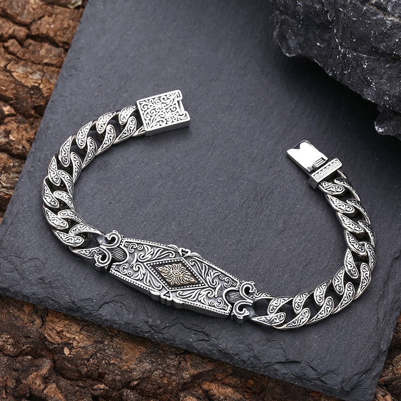 "Premium S925 Silver Men's Bracelet in Retro Style"
