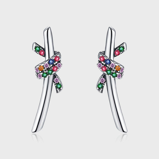 Women's S925 Sterling Silver Rope Colorful Crystals Stud Earrings