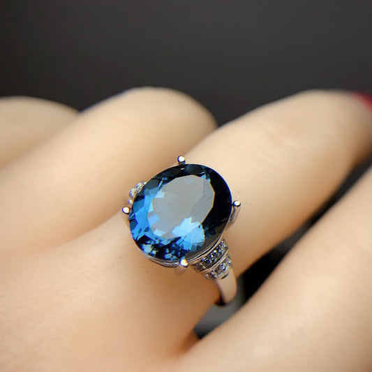 Women's S925 Silver Ring with London Blue Topaz on Hand