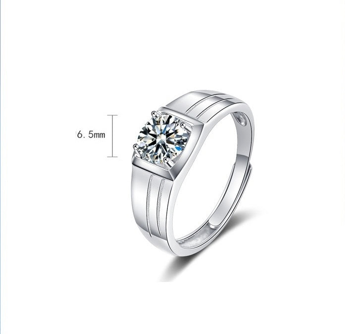 Stylish Men's S925 Silver Moissanite1 Carat Diamond Ring