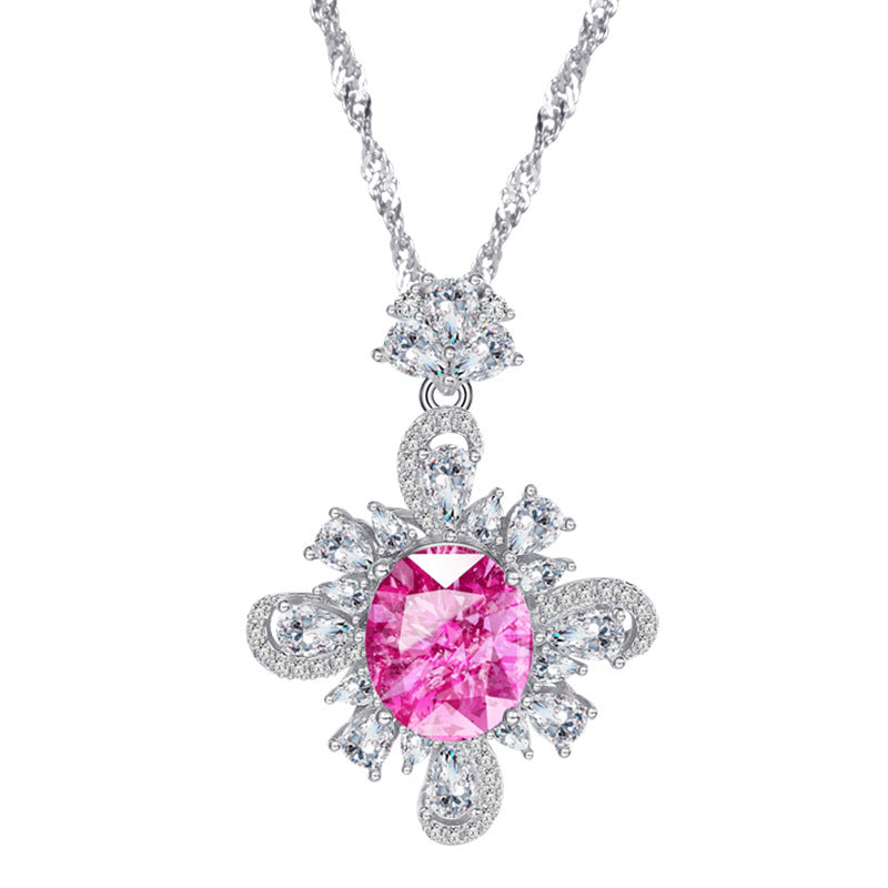 Sterling Silver Cherry Blossom Necklace - 8Ct Artificial Diamond | Women's Jewelry