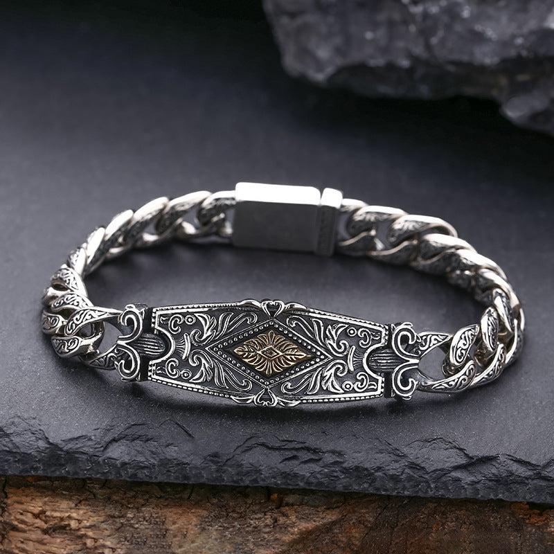 "Silver Bracelet for Men with detailed craftsmanship"