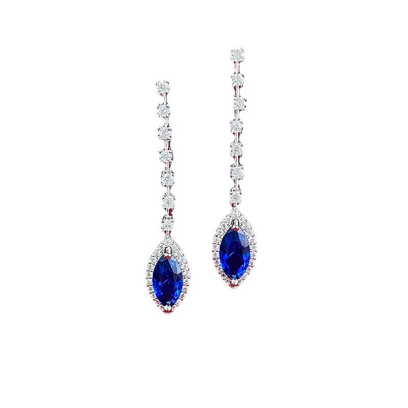 Women's Silver Drop Earrings with Synthetic Sapphire