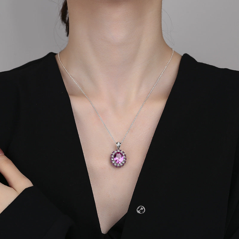 Sterling Silver Artificial Diamond 8 Ct Necklace - Women's Fashion