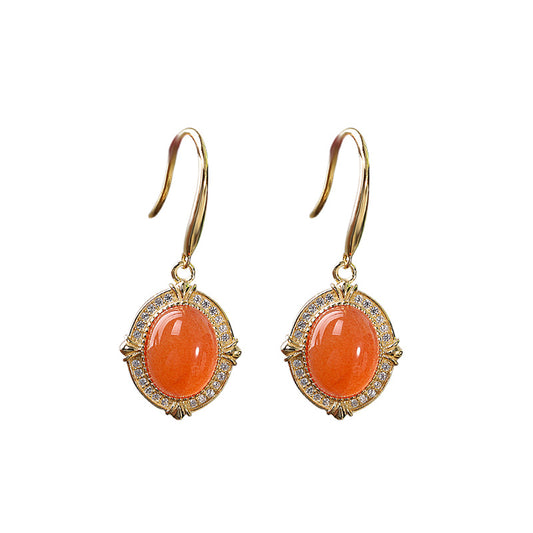 Red Agate Women's 925 Sterling Silver Gold-Plated Earrings