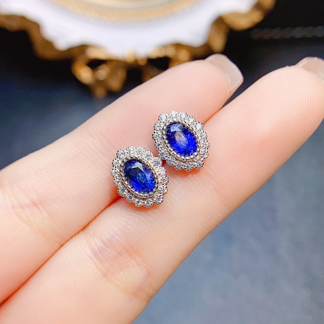 Exclusive S925 Silver Stud Earrings with Sapphire