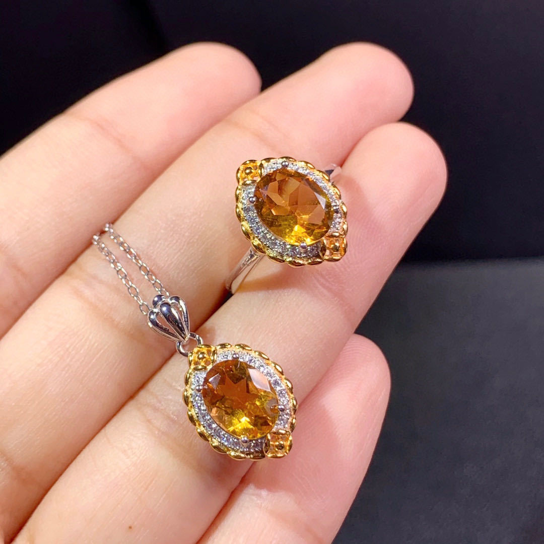 Silver Jewelry Set with Beautiful Citrine