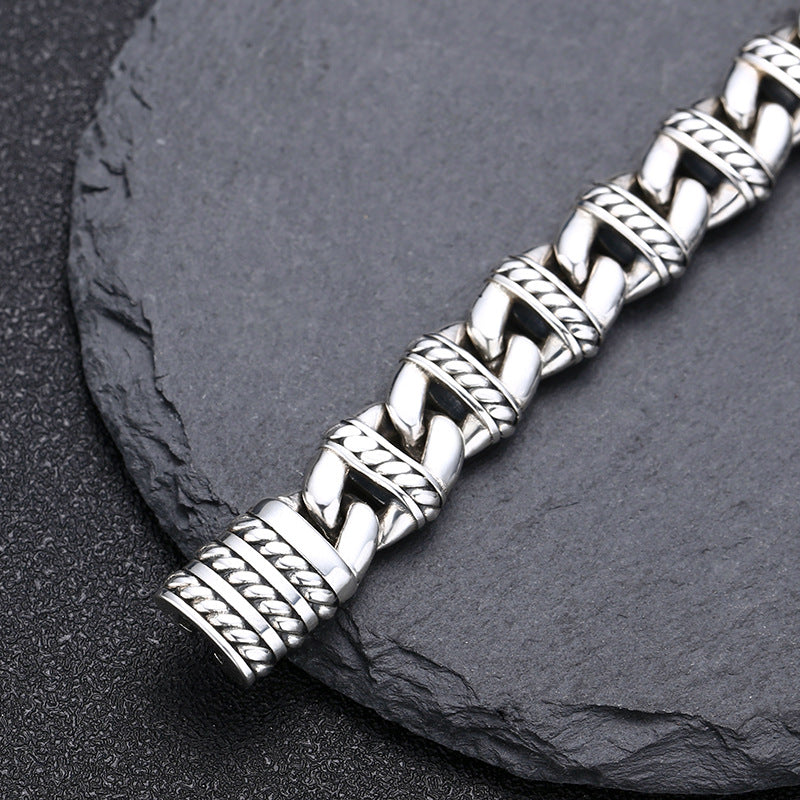 Retro Pattern Silver Bracelet for Modern Men