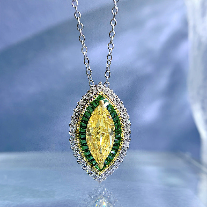 Sterling Silver Necklace with Yellow Artificial Diamond for Women