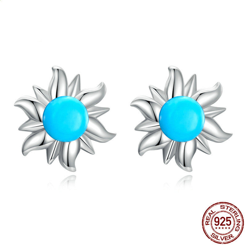 Turquoise Cross Stud Earrings & Ring Set for Women
