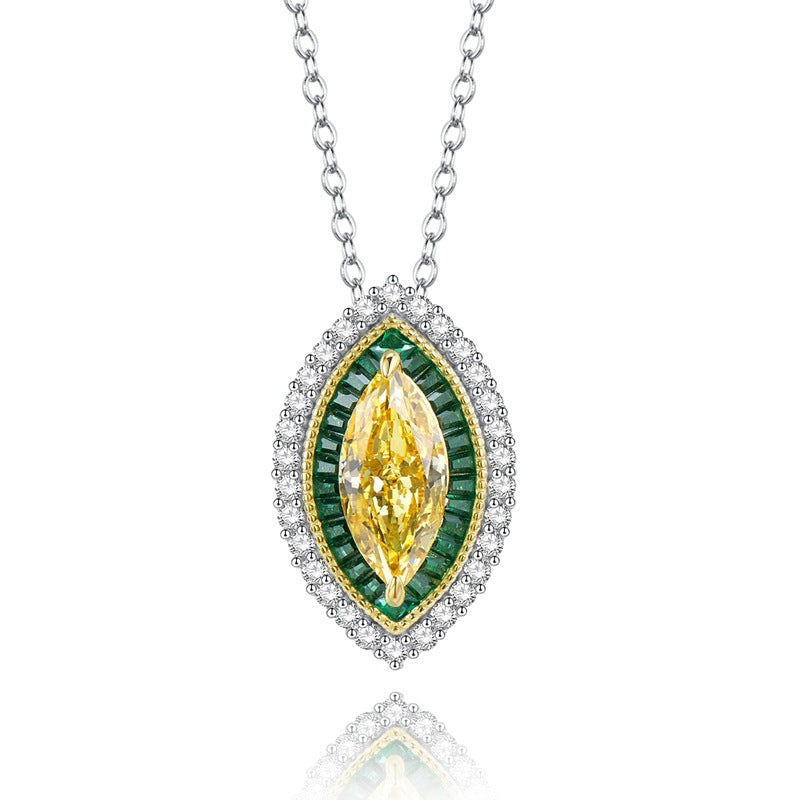 Sterling Silver Necklace with Yellow Artificial Diamond for Women
