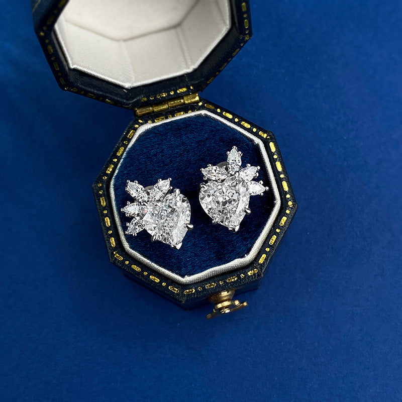 Sterling Silver Heart-Shaped High Carbon Diamond Stud Earrings