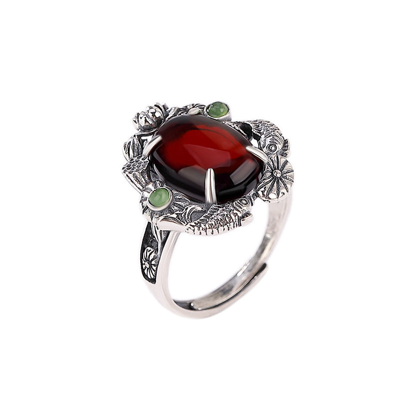 Sterling Silver Ring for Women- Natural Garnet