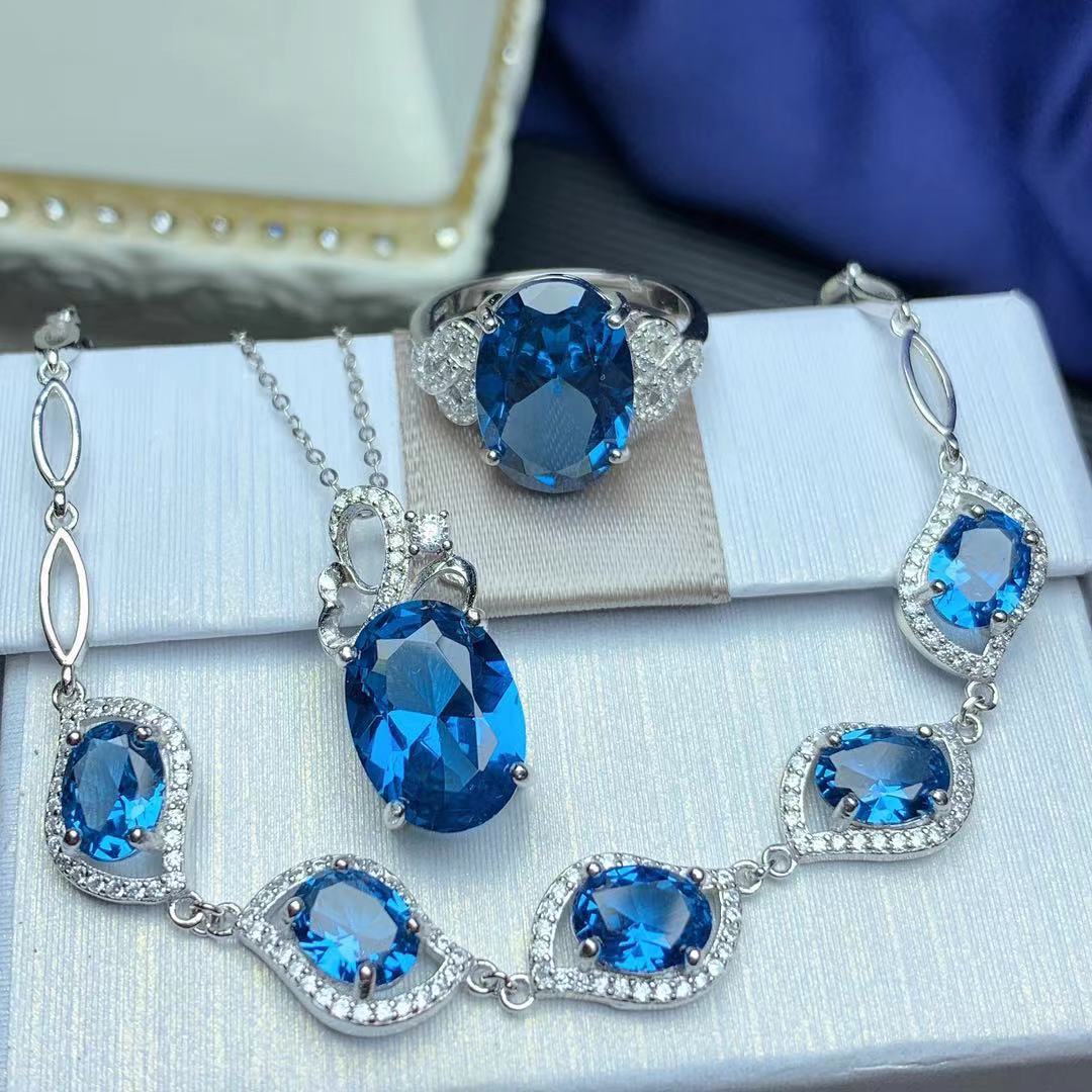 London Blue Topaz Silver Jewelry Set for Women