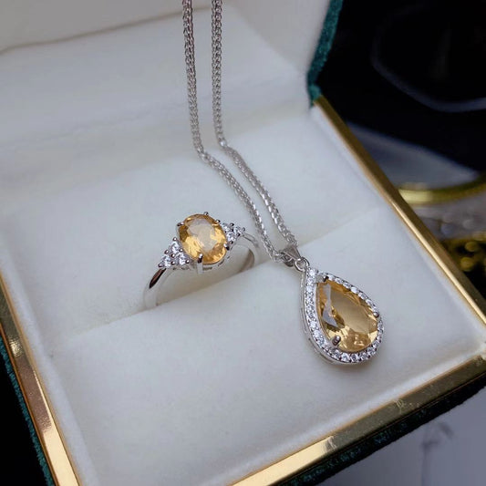 Silver Jewelry Set with Natural Citrine