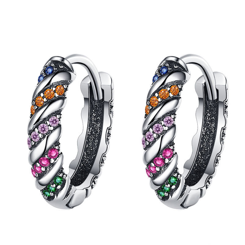 Stylish 925 Sterling Silver Multi-color Striped Earrings for Women