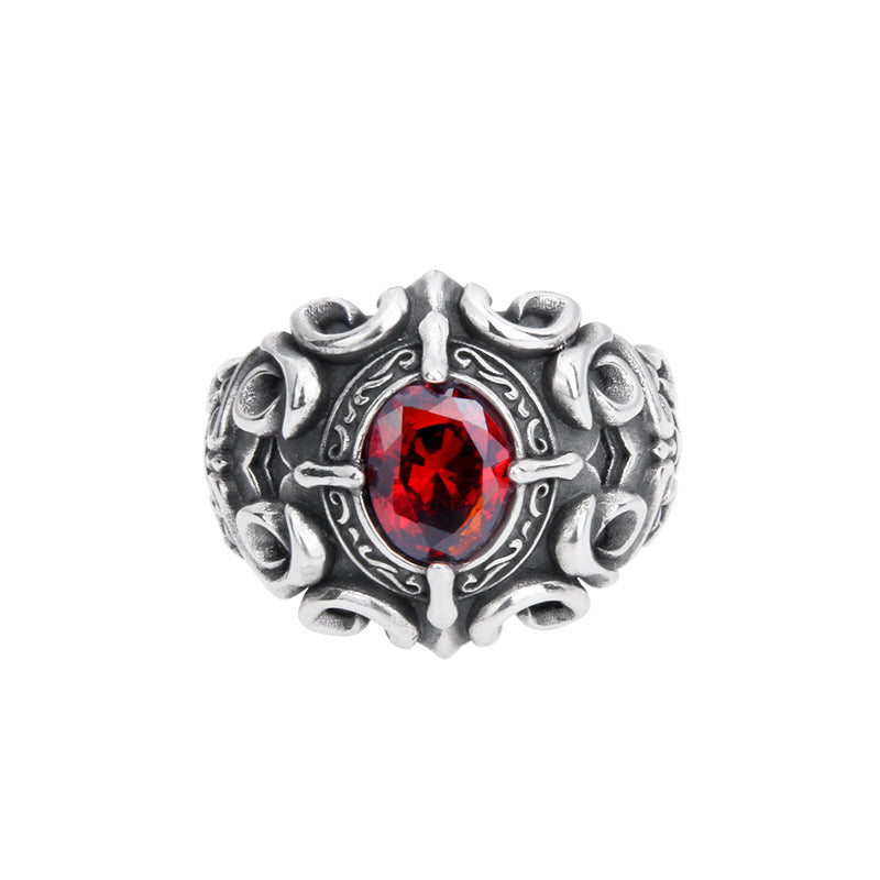 Men's vintage sterling silver gothic-cross totem ring
