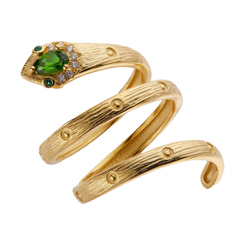 Women's S925 Silver Snake Ring with Natural Diopside