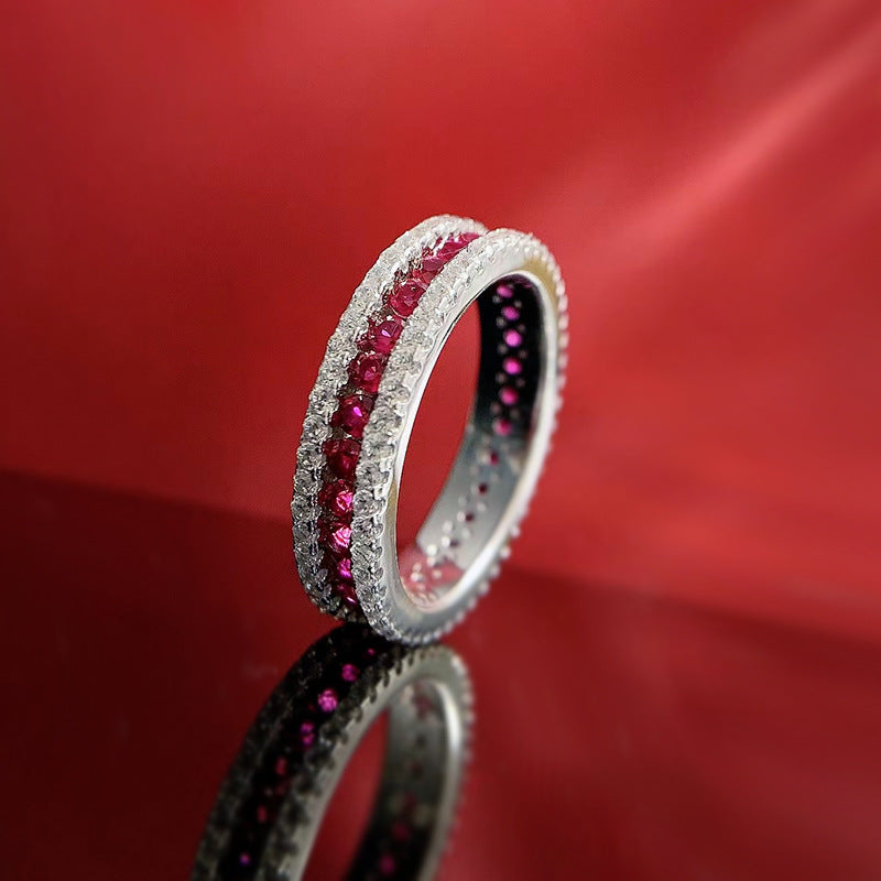 Women's Silver Ring with Artificial Rubies