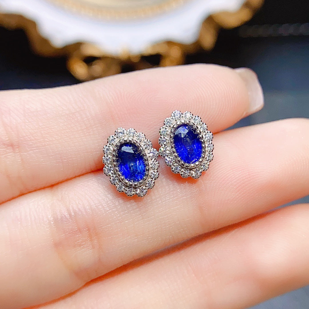 Women's S925 Silver Stud Earrings with Natural Sapphire