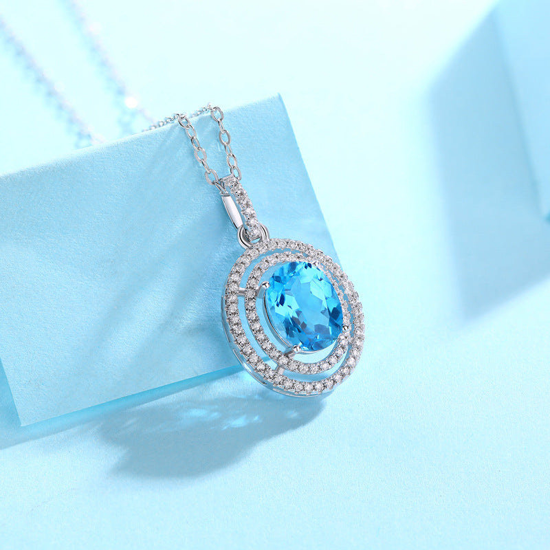 Women's S925 Silver Necklace with Natural Topaz pendant close-up