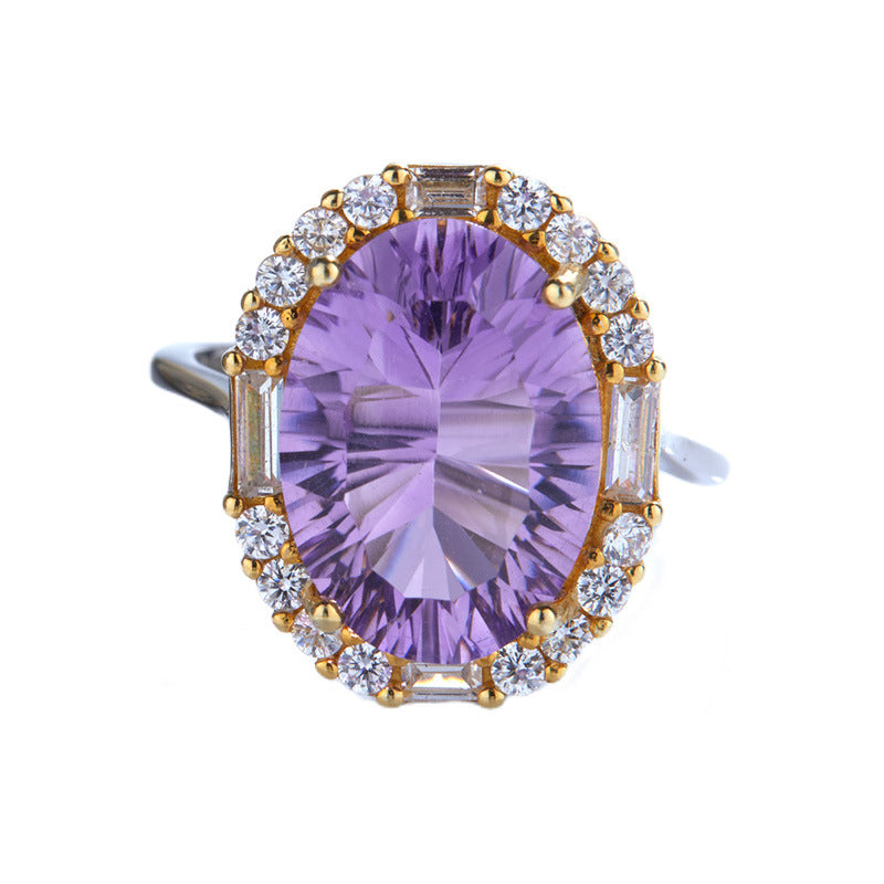 Women's S925 Silver Ring with Natural Amethyst-free shipping