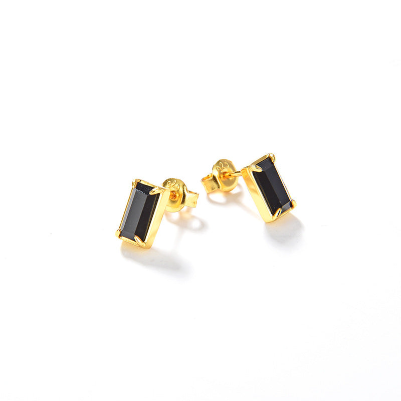 S925 Silver 18K Gold-Plated Black Zircon Earrings - Fashion for Women