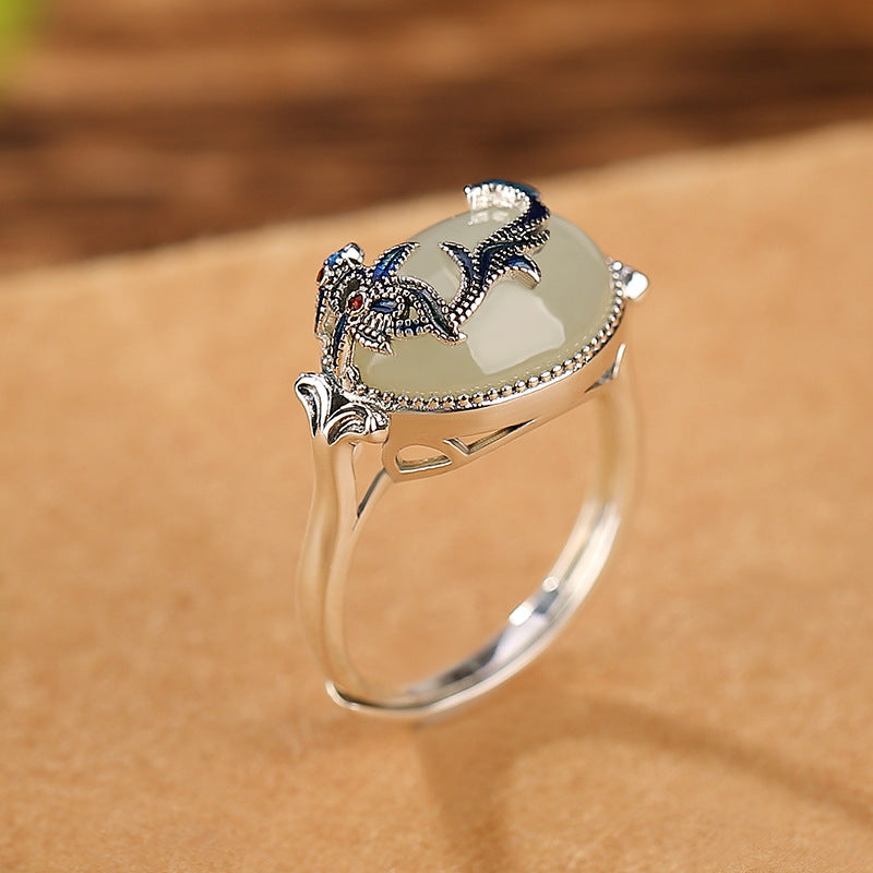 Women's Sterling Silver and Jade Ring - detail view