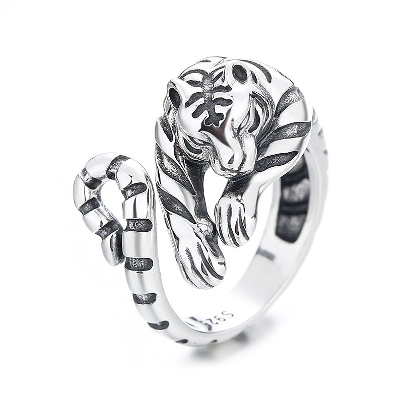 Sleek Silver Tiger Ring: Women's Unique Natural S925 Sterling Silver Styling