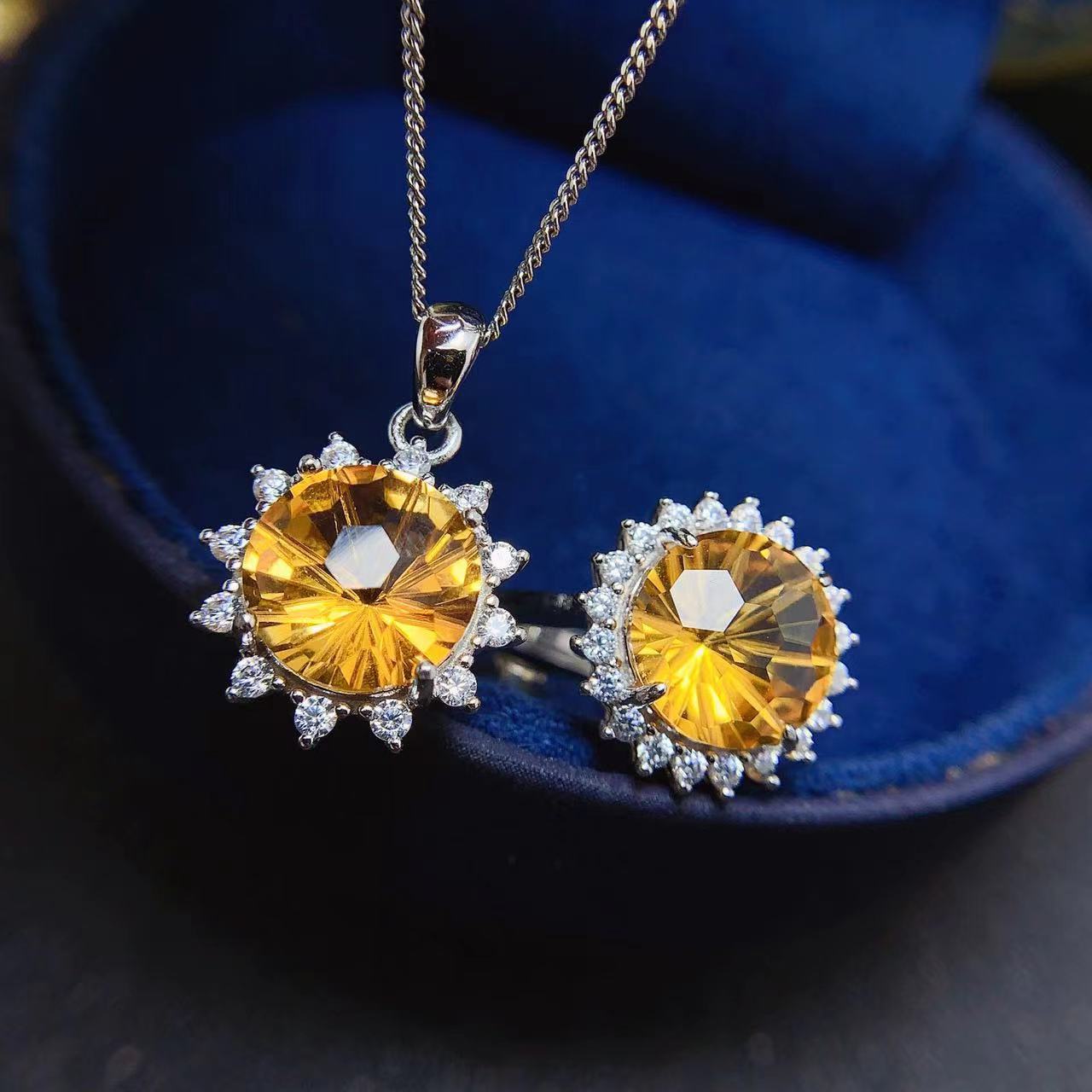 Women's Silver Jewelry Set with Natural Citrine on display
