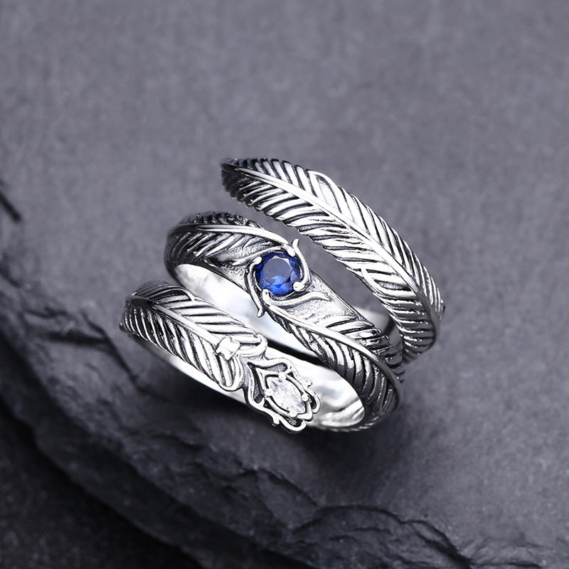 Silver Ring with White and Blue Zircons