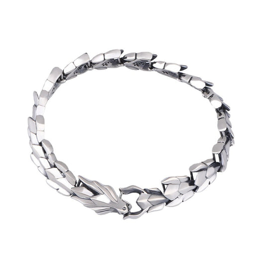 Men's Silver Bracelet-Dragon Style featuring Seiko craftsmanship and a dragon head clasp.