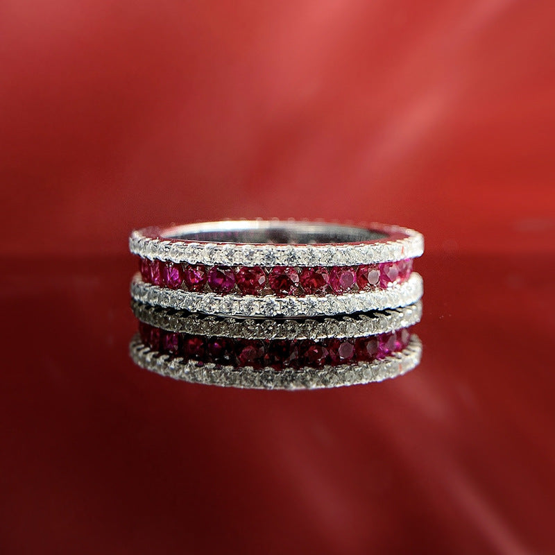 Women's Silver Ring with Artificial Rubies