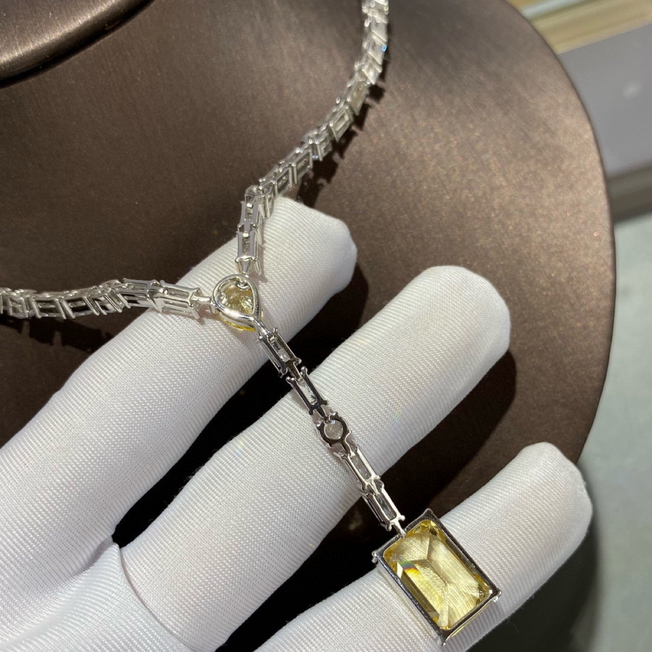 Sterling Silver Yellow Diamond Tassel Pendant Necklace: Sparkling Water Drop Design