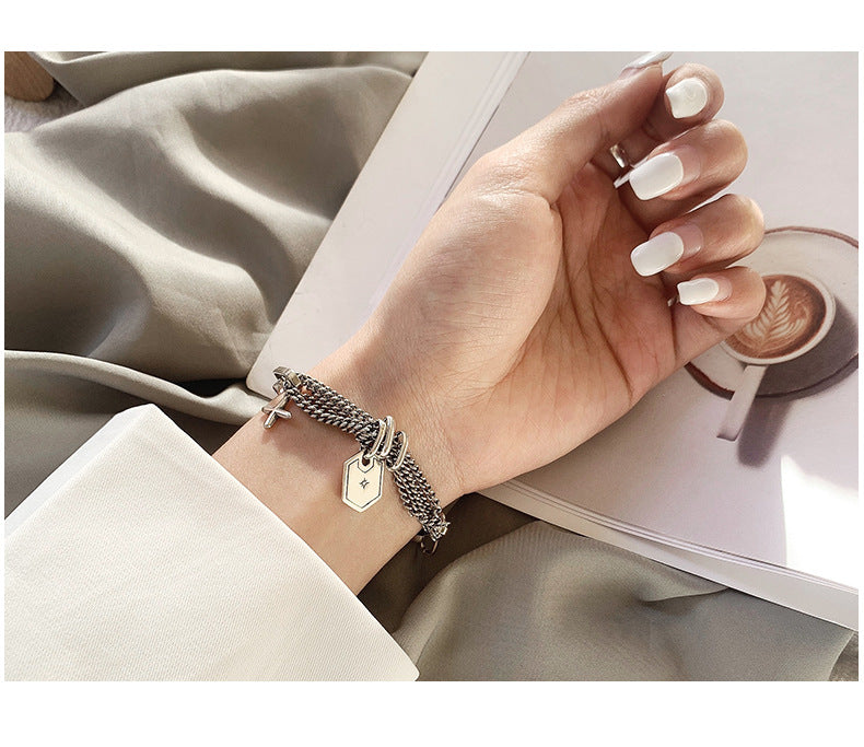 Thai Silver Cross Heavy Industry Bracelet - Fashion Women's Jewelry