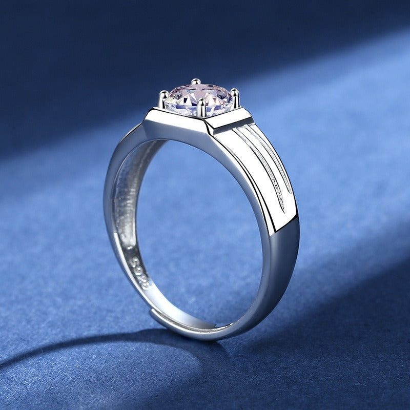 Stylish Men's S925 Silver Moissanite1 Carat Diamond Ring