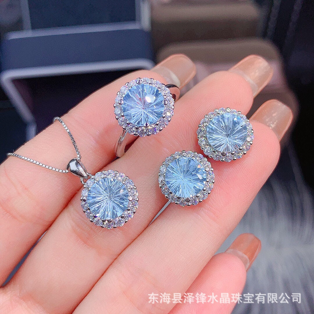 Silver Jewelry Set with Genuine Topaz Gemstones