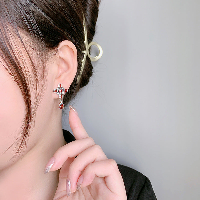 Women's Garnet Cross Earrings -free shipping