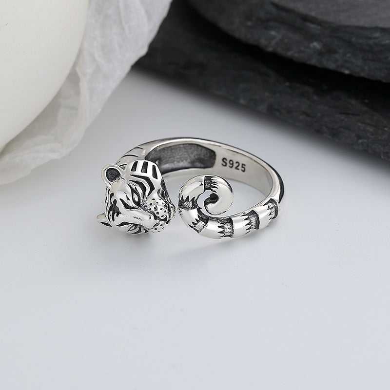 Sleek Silver Tiger Ring: Women's Unique Natural S925 Sterling Silver Styling