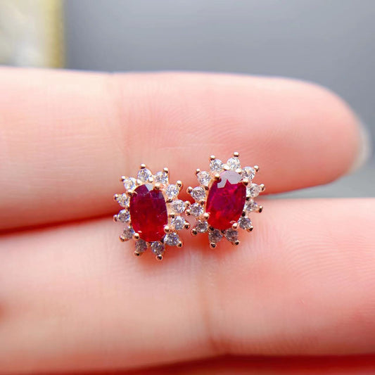 Silver Stud Earrings for Women with Ruby