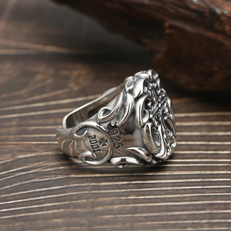 Men's Silver Cross Ring with adjustable opening