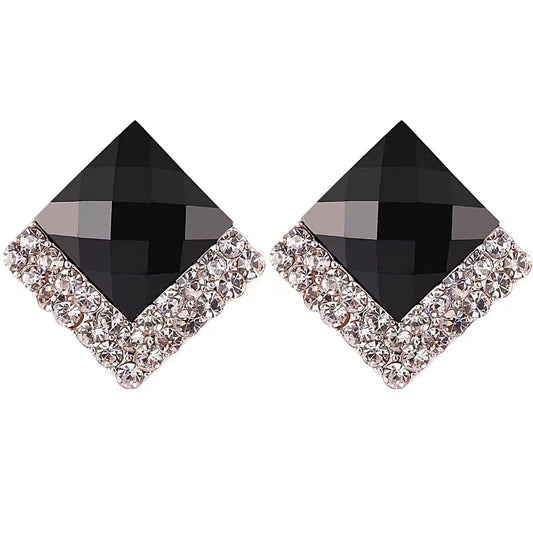 Square Stud Earrings - Women's S990 Sterling Silver Black